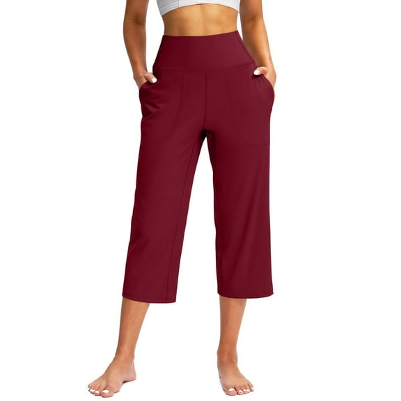 frariair ​Breathable Wide Leg Yoga Pants For Women Stretch High Waisted Tummy Control Activewear With Side Pockets Multi Activity Comfort​ Wine