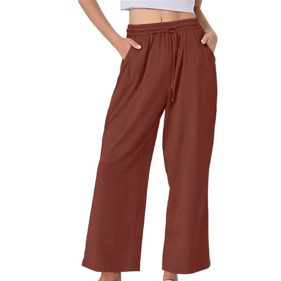 frariair Breezy Cotton Wide Leg Trousers For Women Comfort Stretch Waistband Boho Chic Palazzo Pants Lightweight Everyday Wear Brown