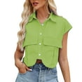 thumbnail image 1 of frariair ​Button Down Crop Top Featuring Cap Sleeves And Functional Pockets Perfect For Island Hopping And Cruise Wear​ Green, 1 of 3