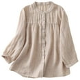thumbnail image 1 of frariair Button-Up Shirts 3/4 Sleeve Linen Shirts For Women 2025 Cotton Summer Retro Embroidered Boho Tops Casual Trendy Vacation Blouse Khaki, 1 of 9