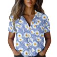thumbnail image 1 of frariair Button-Up Shirts Women Cotton Shirt Printed Fashion Down Shirts Casual Tops Short Sleeve Blouse Sky Blue, 1 of 4