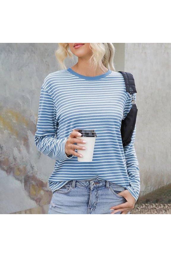 ​Classic Crew Neck Striped Tee Featuring Textured Fabric Perfect For Smart Casual Ensembles And Office Ready Style​ Blue