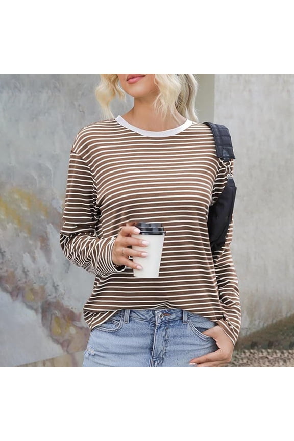 Classic Crew Neck Striped Tee Featuring Textured Fabric Perfect For Smart Casual Ensembles And Office Ready Style Brown