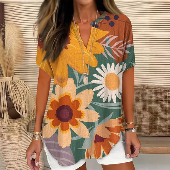 frariair ​Cotton Linen Casual Blouse Featuring Retro Embroidery Perfect For Artisan Market Visits​ Yellow