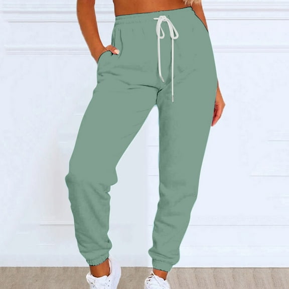 frariair Cotton Linen Pants for Women Palazzo Pants Straight Leg Drawstring Elastic High Waist Trousers with Pockets Green 1 PC