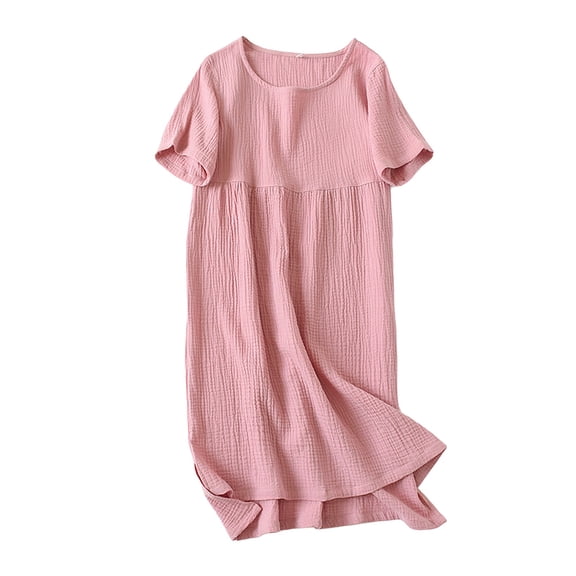 frariair Cotton Nightgowns for women Summer Crepe Short Sleeved Large Size Loose Home Skirt Summer Pink