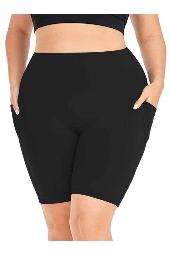 ​Curvy Fit Booty Enhancing Biker Shorts For Women High Waisted Compression Workout Yoga Shorts With Pockets​ Black