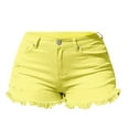 thumbnail image 1 of frariair ​Distressed Denim Shorts For Women High Rise Retro Washed Casual Boho Beaded Hem Summer Jean Shorts​ Yellow, 1 of 5