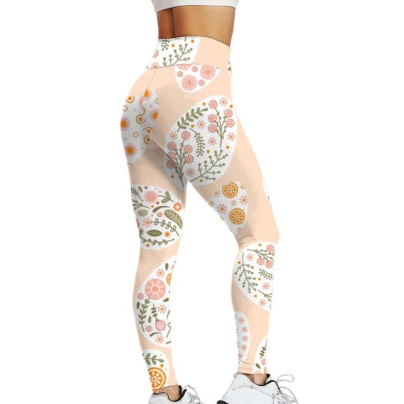 frariair Easter Leggings for Women Bunny Rabbits Eggs Floral Pattern Stretchy Workout Leggings Yoga Pants