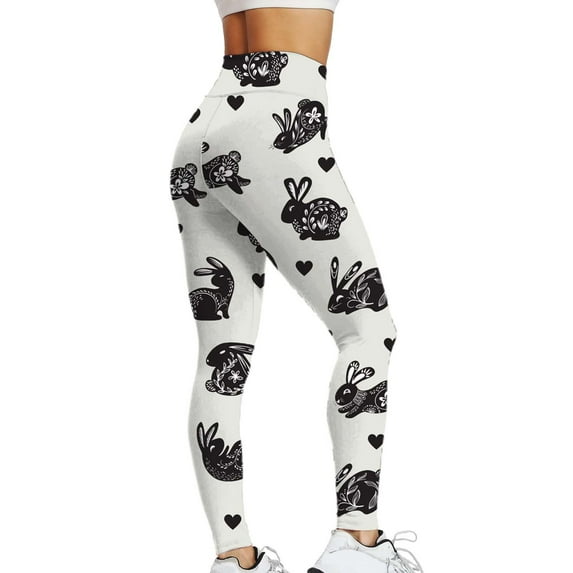frariair Easter Leggings for Women Bunny Rabbits Eggs Floral Pattern Stretchy Workout Leggings Yoga Pants