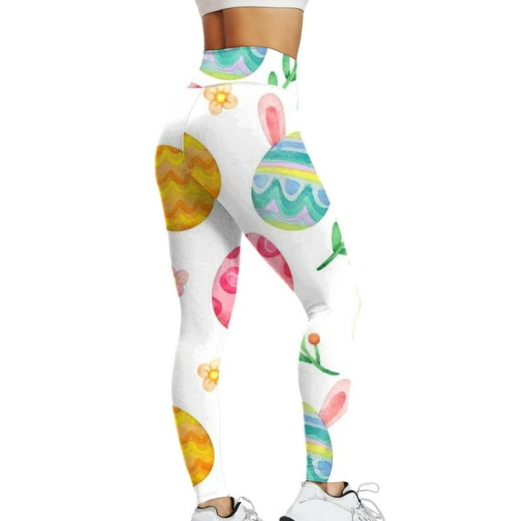 frariair Easter Leggings for Women Bunny Rabbits Eggs Floral Pattern Stretchy Workout Leggings Yoga Pants