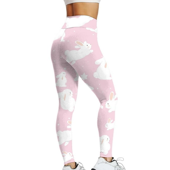 frariair Easter Leggings for Women Bunny Rabbits Eggs Floral Pattern Stretchy Workout Leggings Yoga Pants