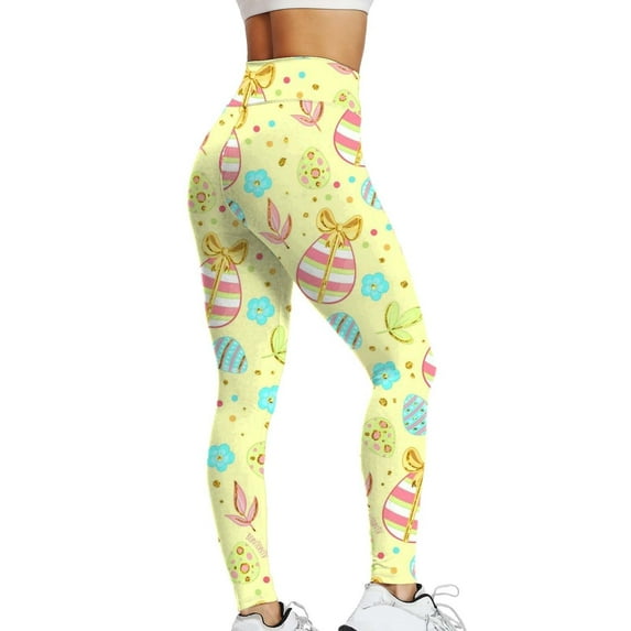 frariair Easter Leggings for Women Bunny Rabbits Eggs Floral Pattern Stretchy Workout Leggings Yoga Pants
