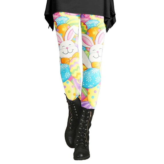 frariair Easter Leggings for Women High Waisted Tummy Control Bunny Rabbits Eggs Floral Pattern Stretchy Workout Yoga Pants Holiday Tights
