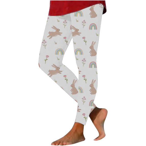 frariair Easter Leggings for Women Spring Bunny Egg Printed Slimming Yoga Pants Workout Leggings Yoga Pants
