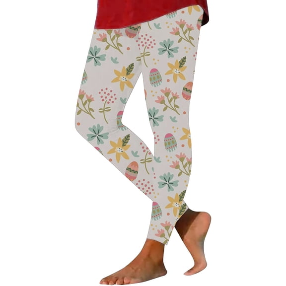 frariair Easter Leggings for Women Spring Bunny Egg Printed Slimming Yoga Pants Workout Leggings Yoga Pants
