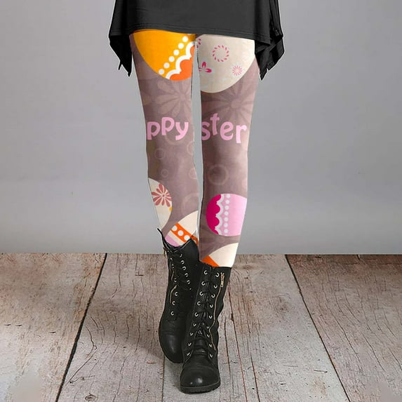 frariair Easter Leggings for Women Winter Warm Legging Print Fleece Pants Athletic Comfy High Waisted Trousers Yoga Pants Tights Black 1 PC