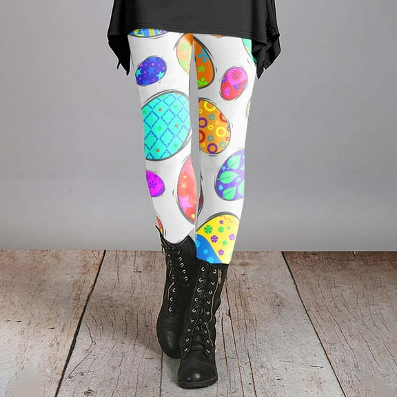 frariair Easter Leggings for Women Winter Warm Legging Print Fleece Pants Athletic Comfy High Waisted Trousers Yoga Pants Tights White 1 PC