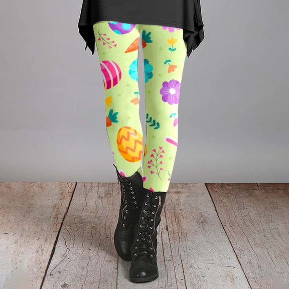 frariair Easter Leggings for Women Winter Warm Legging Print Fleece Pants Athletic Comfy High Waisted Trousers Yoga Pants Tights Yellow 1 PC