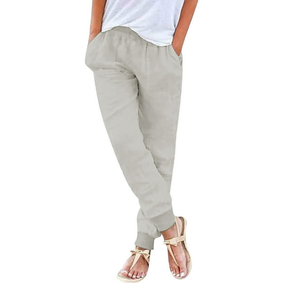frariair Everyday Comfort Pants For Women Elastic Waist Casual Trousers Breathable Blend Fabric Loose Fit Lounge Wear With Pockets Beige