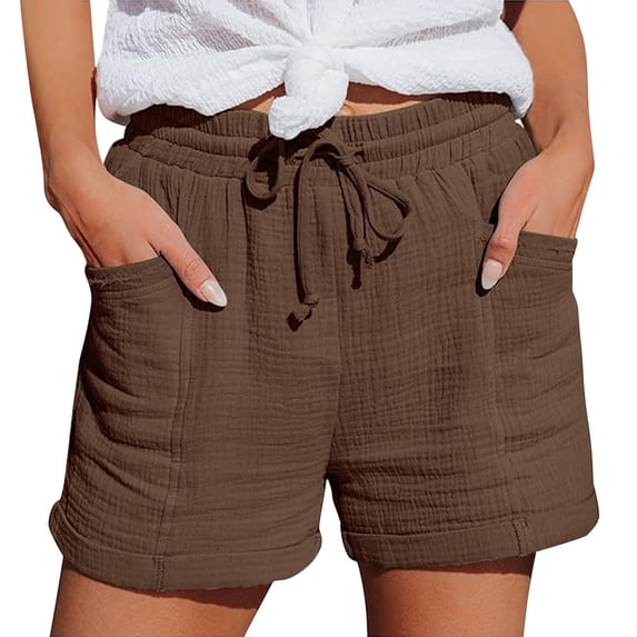 frariair Extended Size Women's Comfort Stretch Casual Shorts Straight Leg Sporty Lounge Shorts For Curvy Figures Brown