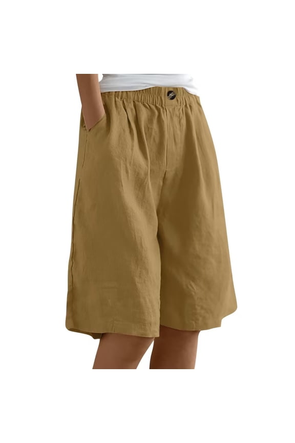 Feminine Ruffle Detail High Waist Shorts For Women Elastic Comfort Vacation Ready Resort Wear Yellow