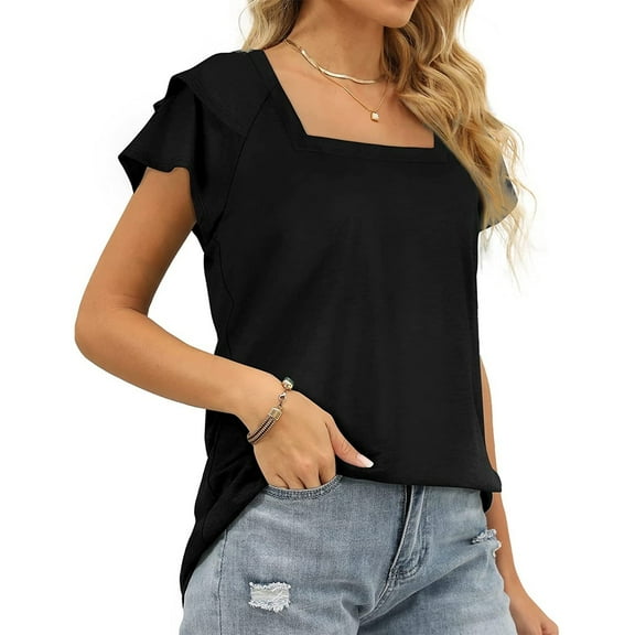 frariair ​Floral Inspired Loose Top Featuring Square Neckline Perfect For Spring Weddings And Rustic Photography Sessions​ Black