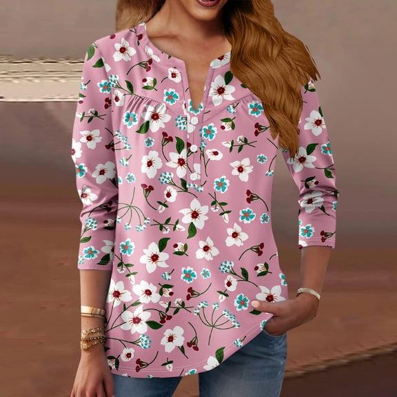 frariair Flowy Tunics For Women Featuring 3/4 Length Sleeves And V Neck Design Ideal For Spring And Summer Styling Pink