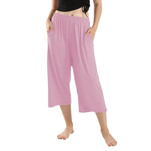 frariair ​Generous Fit Capri Lounge Pants For Women Elastic Waist Soft Cropped Trousers With Pockets Comfortable Home Relaxation​ Pink