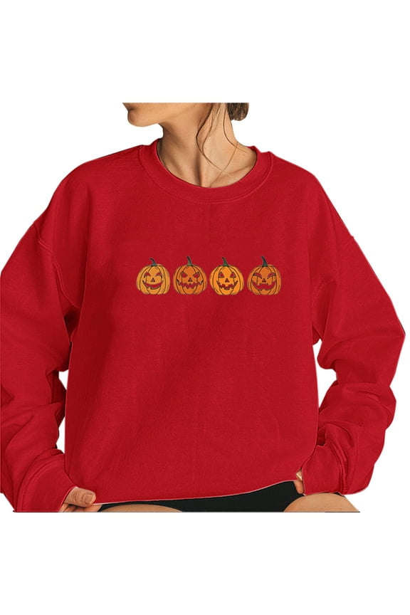 Halloween Pumpkin Head Print Pullover Sweatshirt Long Sleeve Sweatshirt Teen Girls Autumn Halloween Yoga Hoodie Women Junior Vintage Sweater
