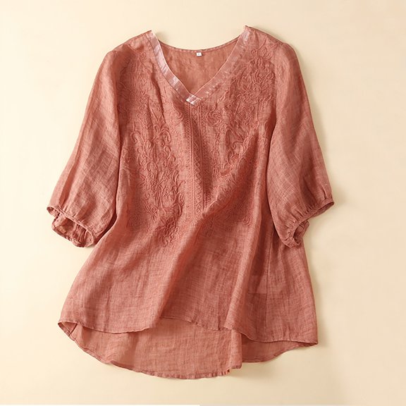 frariair ​Handcrafted Cotton Linen Blouse Featuring Vintage Embroidery Perfect For Artisan Markets And Cottagecore Aesthetics​ Red