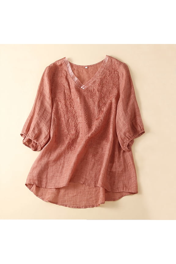 Handcrafted Cotton Linen Blouse Featuring Vintage Embroidery Perfect For Artisan Markets And Cottagecore Aesthetics Red