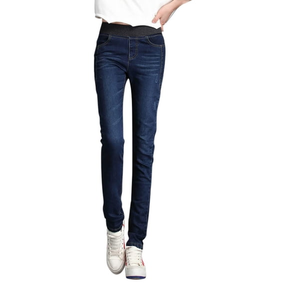 frariair High Waisted Jeans for Women Fashion Loose Waist Casual Elastic Pencil Pants Plus Size Dark Blue