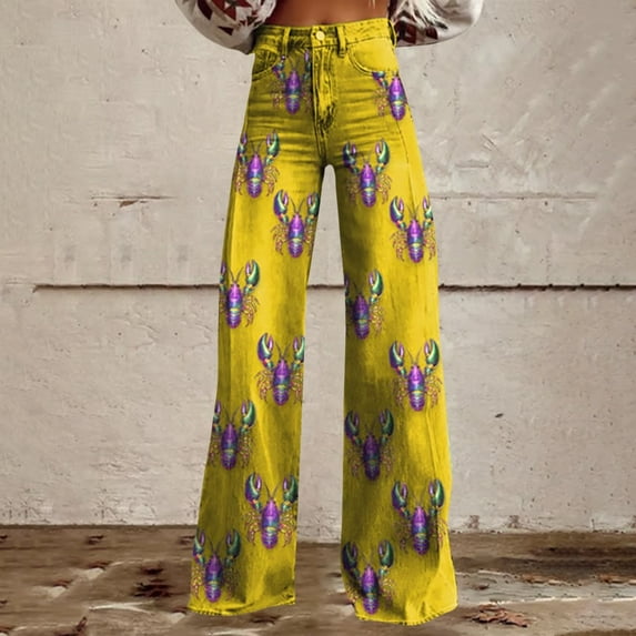 frariair High Waisted Jeans for Women Loose Fashion Plus Size Printed Casual Pants Orange