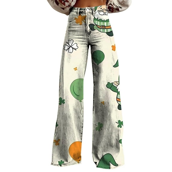 frariair High Waisted Jeans for Women Wide Leg Pants Woman Waist Floral Patterned Lightweight Loose Fit Casual Colorful Trouser Imitation Khaki