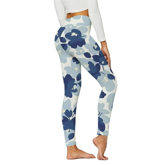 frariair High Waisted Leggings for Women Printed Waist Workout Running Sports Tights Butt Lift Yoga Pants Floral Blue