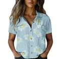 thumbnail image 1 of frariair Independence Day Women Cotton Shirt Printed Fashion Down Shirts Casual Tops Short Sleeve Blouse Hot Pink, 1 of 4