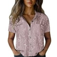 thumbnail image 1 of frariair Independence Day Women Cotton Shirt Printed Fashion Down Shirts Casual Tops Short Sleeve Blouse Pink, 1 of 4
