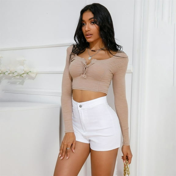 frariair Jean Shorts for Women Pocket Button Shorts High Waist Elastic European and American Ripped Jeans Denim Shorts White 1 PC
