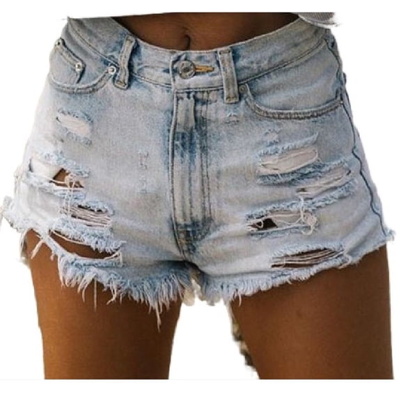 frariair Jean Shorts for Women Solid Hole High Waist Perforated Tassel Denim Hot Blue