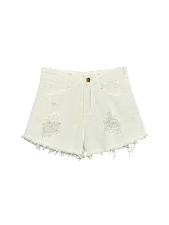 Jean Shorts for Women Summer Jeans Teen Girls Preppy Clothes Plus Size Hem Ripped Denim Going Out White