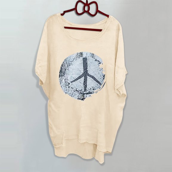 frariair Ladies Abstract Pattern Plus Size Cotton Bohemian T-Shirt With Extended Length For Artistic Expression Beige