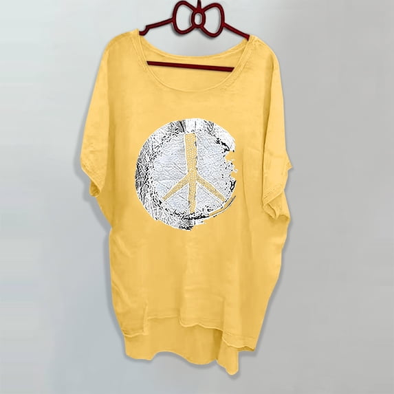 frariair Ladies Abstract Pattern Plus Size Cotton Bohemian T-Shirt With Extended Length For Artistic Expression Yellow