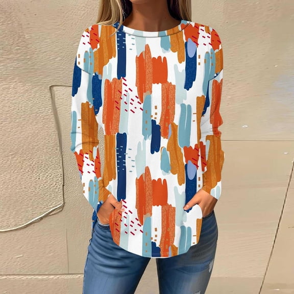 frariair ​Ladies Bohemian Print Loose Fit Tunic Blouse With Three Quarter Sleeves For Everyday Chic Style​ Orange