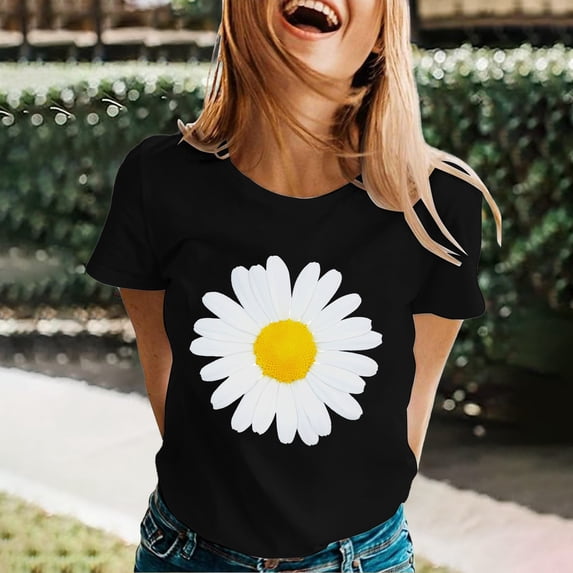 frariair Ladies Botanical Graphic Tee Featuring Youthful Design And Breathable Fabric For Outdoor Concerts Black