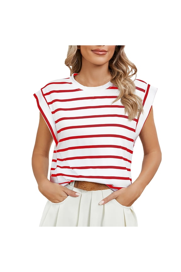 Ladies Breton Inspired Top Featuring Timeless Stripes And Breathable Fabric For Everyday Versatility Red