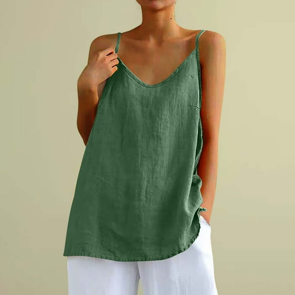 frariair Ladies Cotton Linen Camisole Relaxed Fit Sleeveless Top For Layering Under Jackets Or Wearing Alone In Warm Seasons Green