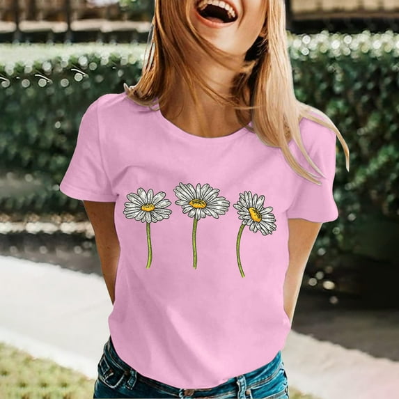 frariair Ladies Floral Graphic Top Featuring Artistic Design And Soft Fabric For Weekend Market Adventures Pink