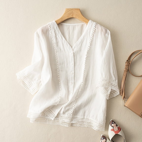 frariair ​Ladies Handcrafted Cotton Tunic With Eyelet Lace Insets And Relaxed Silhouette For Festival Fashion​ White