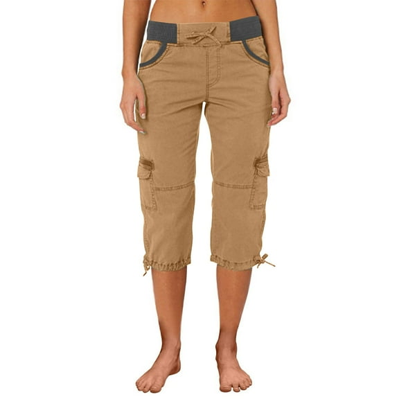 frariair ​Ladies Loose Fit Drawstring Waist Casual Cargo Shorts With Utility Pockets For Travel Beach And Daily Wear​ Beige